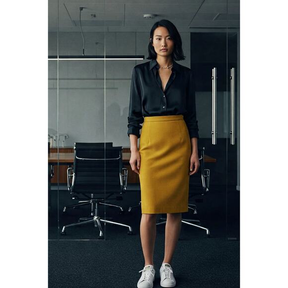 J.Crew No. 2 Mustard Wool Pencil Skirt | Fall Prep Chic Office Capsule Classic - Picture 10 of 13